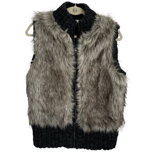 LOFT Faux Fur Vest Womens Grey  Sleeveless Lined Full Zip Size S / XS - Picture 1 of 9
